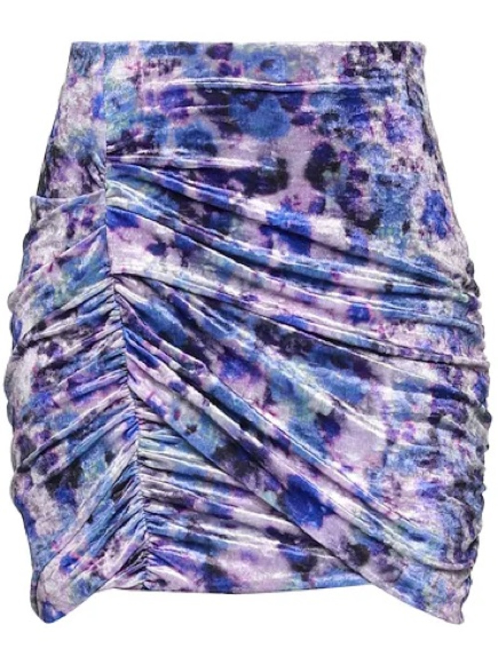 Isabel Marant GUILAYO Purple Blue Floral-Print Ruched Velvet Mini Skirt